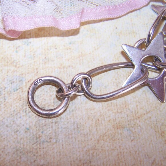 Vintage Sterling Silver Link Bracelet with Stars - 7.25" Wearable - Picture 7 of 7